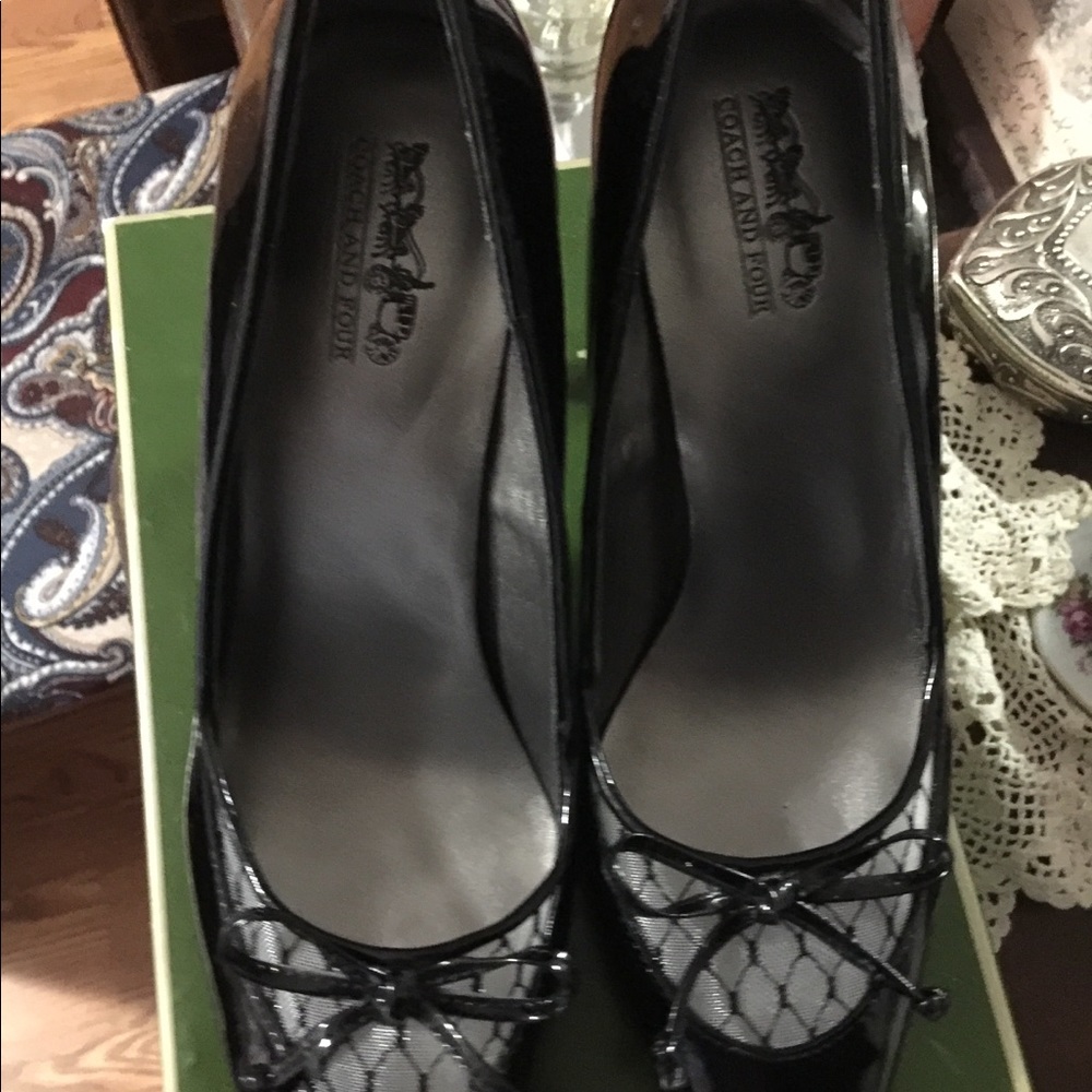 Beautiful “Coach And Four” Black Patent-Leather